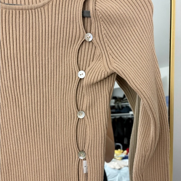 Tan Ribbed Sweater with Button Detail - Picture 2 of 3